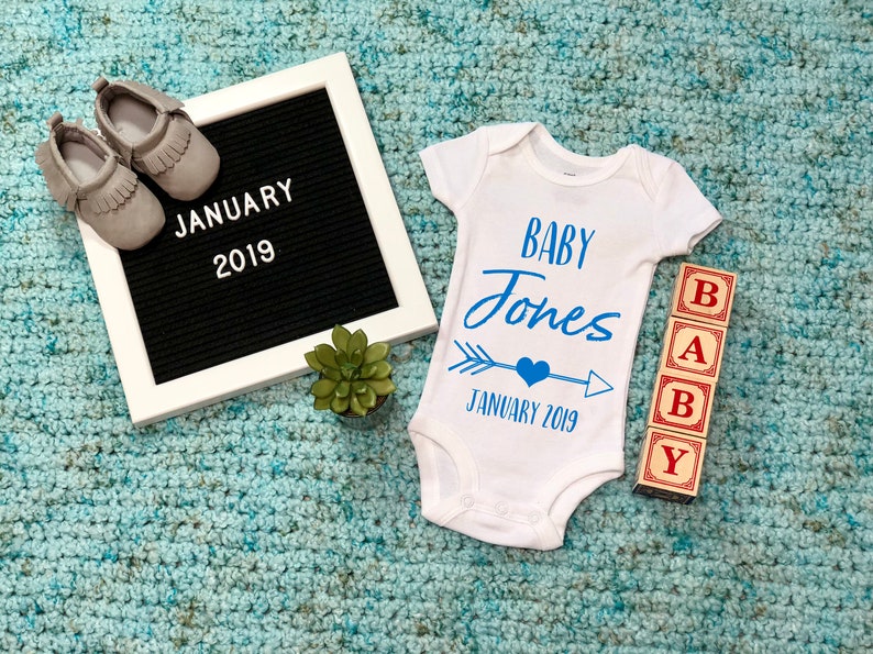 Personalized Last Name Baby Announcement Bodysuit Pregnancy Etsy