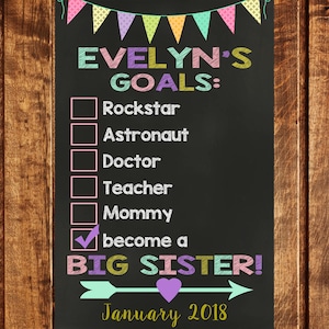 Big Sister Announcement, Pregnancy Announcement, Goal Checklist, Big Sister Announcement Sign, Pregnancy Reveal, Big Brother Announcement