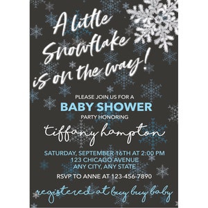 Snowflake Baby Shower Invitation, Snowflake Invitation, Winter Baby Shower Invitation, A little snowflake is on the way, Gender Neutral, Boy