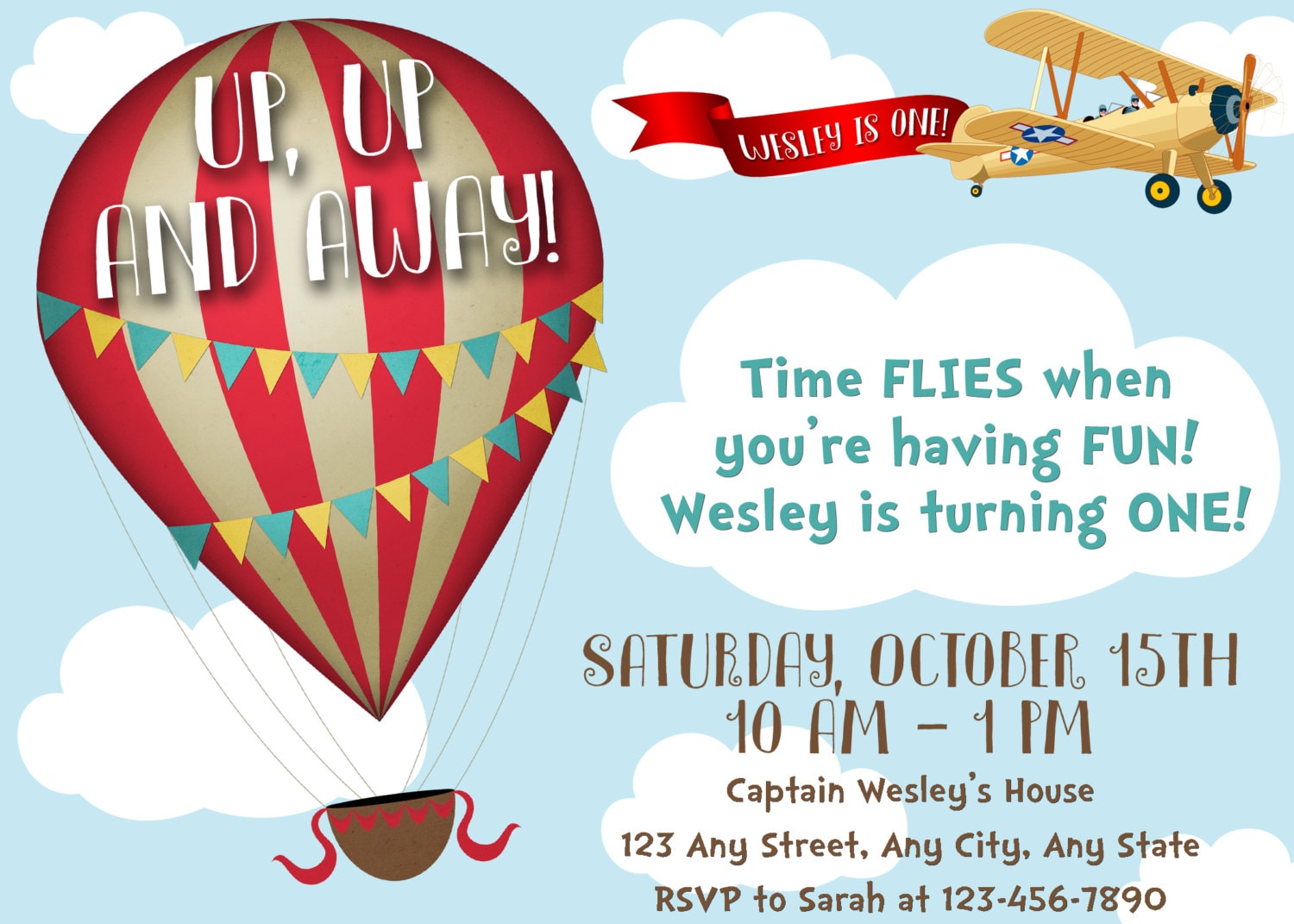 Hot Air Balloon Birthday Invitation PRINTABLE Hot Air - Etsy