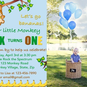 Monkey Birthday Invitation, Monkey Invitations, Jungle Birthday Invitation, Birthday Invitation Printable, First Birthday Invitation