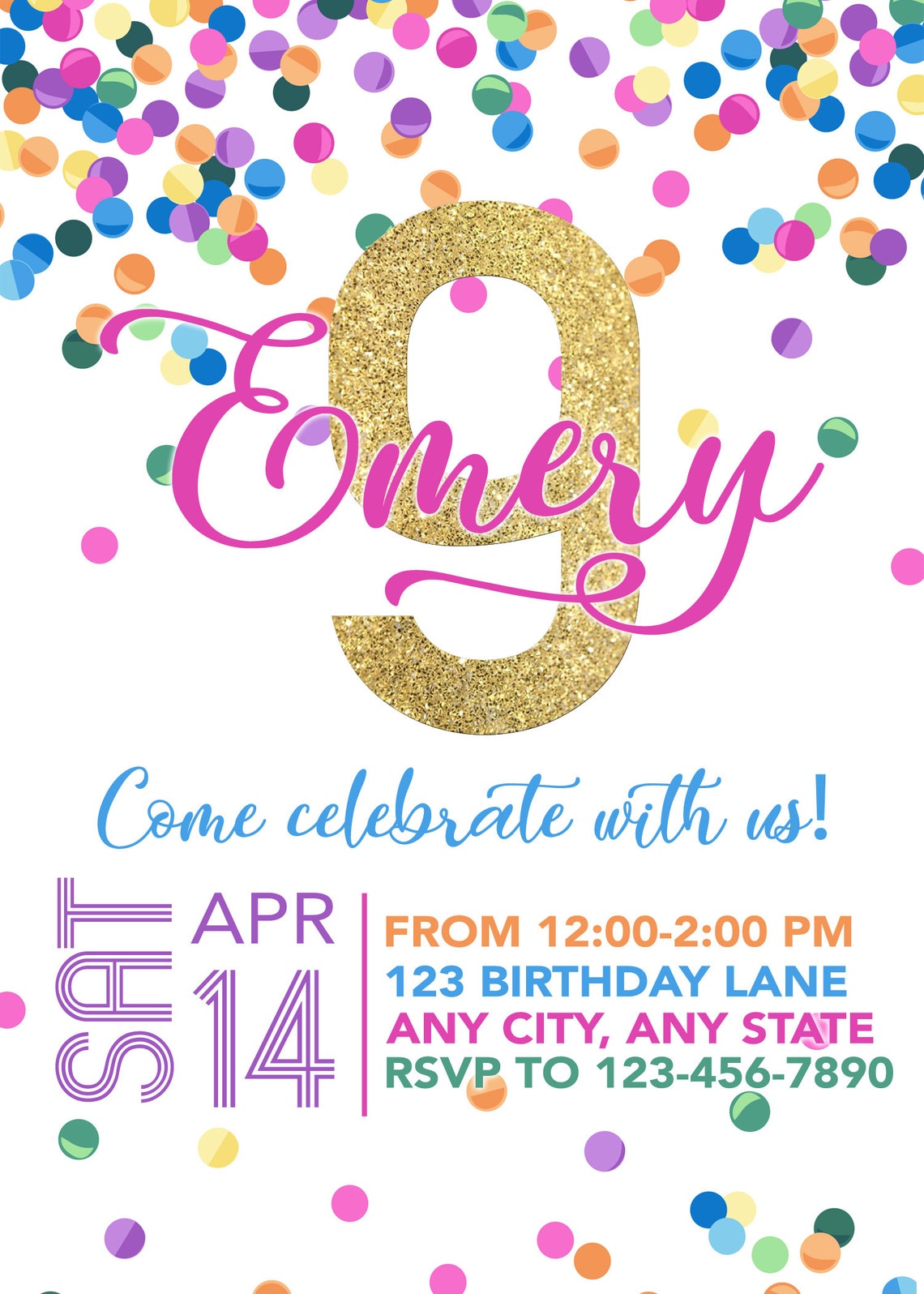 Sixth Birthday Invitation Pink Gold Confetti Girl 6th Etsy