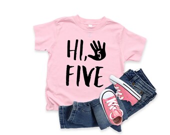 High Five Birthday T-Shirt, Birthday GIRL Shirt, Five Year Old Birthday Shirt, 5th Birthday, Fifth Birthday, Kids Birthday Shirt, Number 5