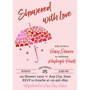 Baby Shower Invitation, Valentines Baby Shower Invitation, Showered with Love Invitation, Valentines, Baby Shower, Printable or Printed