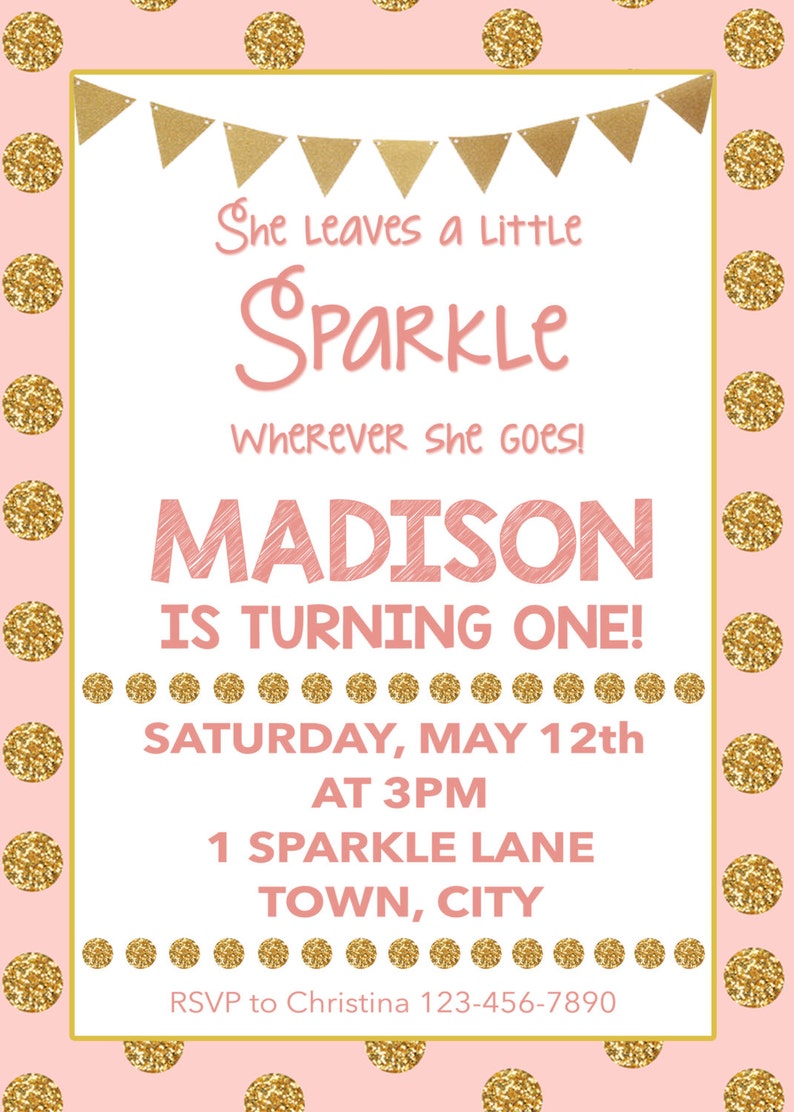Sparkle Birthday Invitation PRINTABLE Pink Etsy
