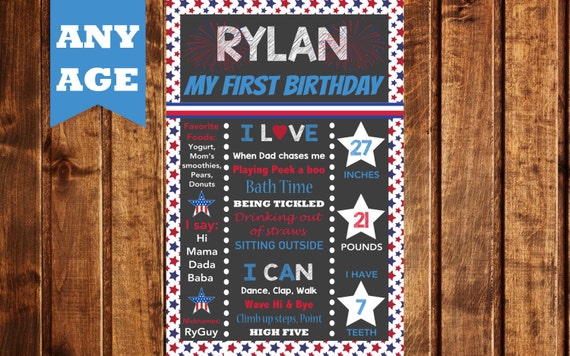4th of July Birthday Chalkboard, Patriotic Chalkboard, 1st Birthday Chalkboard, Printable, Chalkboard Poster, Birthday Sign, Digital File