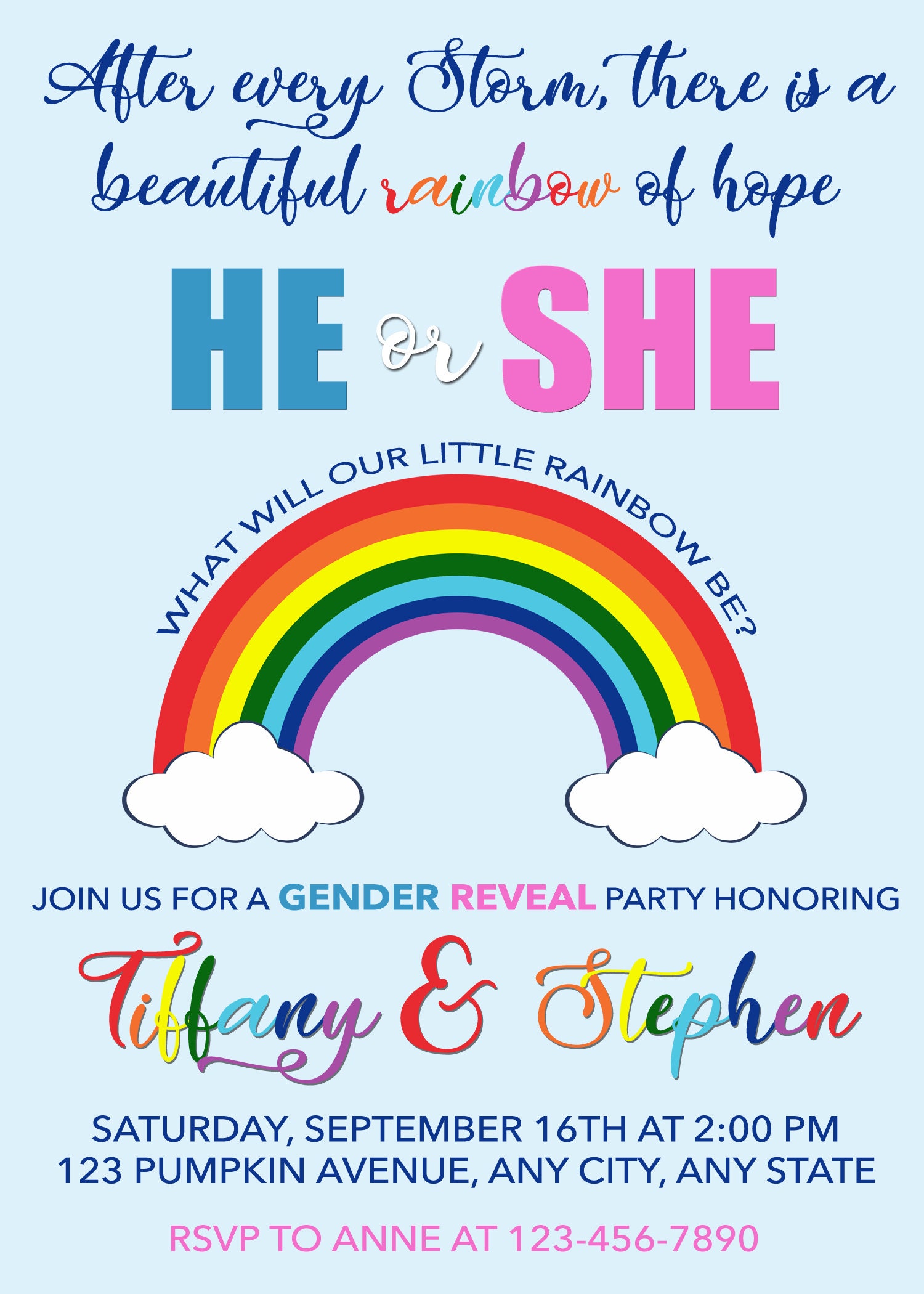 Rainbow Gender Reveal Invitation He or She what will our Etsy