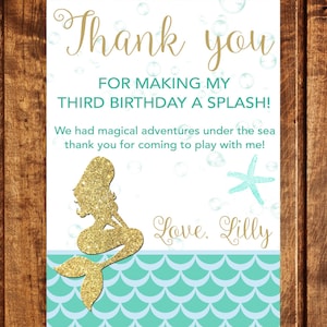 Cartão de agradecimento da sereia - Cartão de agradecimento do fundo do mar - Aniversário da sereia - Aniversário da menina náutica - Cartão de agradecimento da sereia para impressão