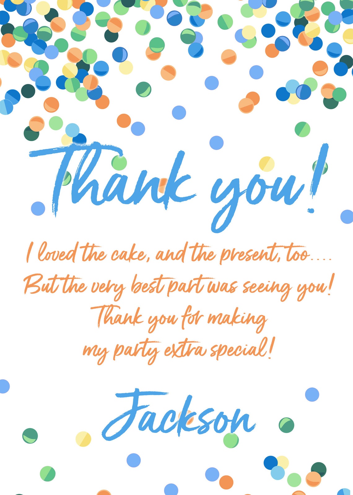 Confetti Thank You Card Blue Confetti Confetti Thank You Etsy