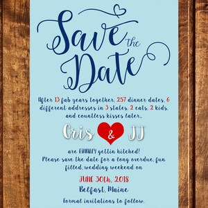 Save the Date Einladung, Save the Date Postkarte, Verlobungskarte, Save the Date Karte, druckbar, gedruckte Karten, Herz Save the Date, blau