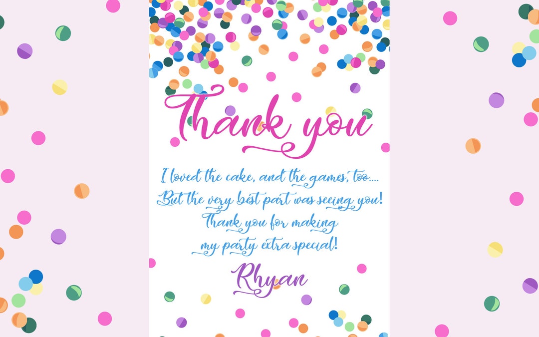 Confetti Thank You Card, Pink Gold Confetti, Confetti Thank You