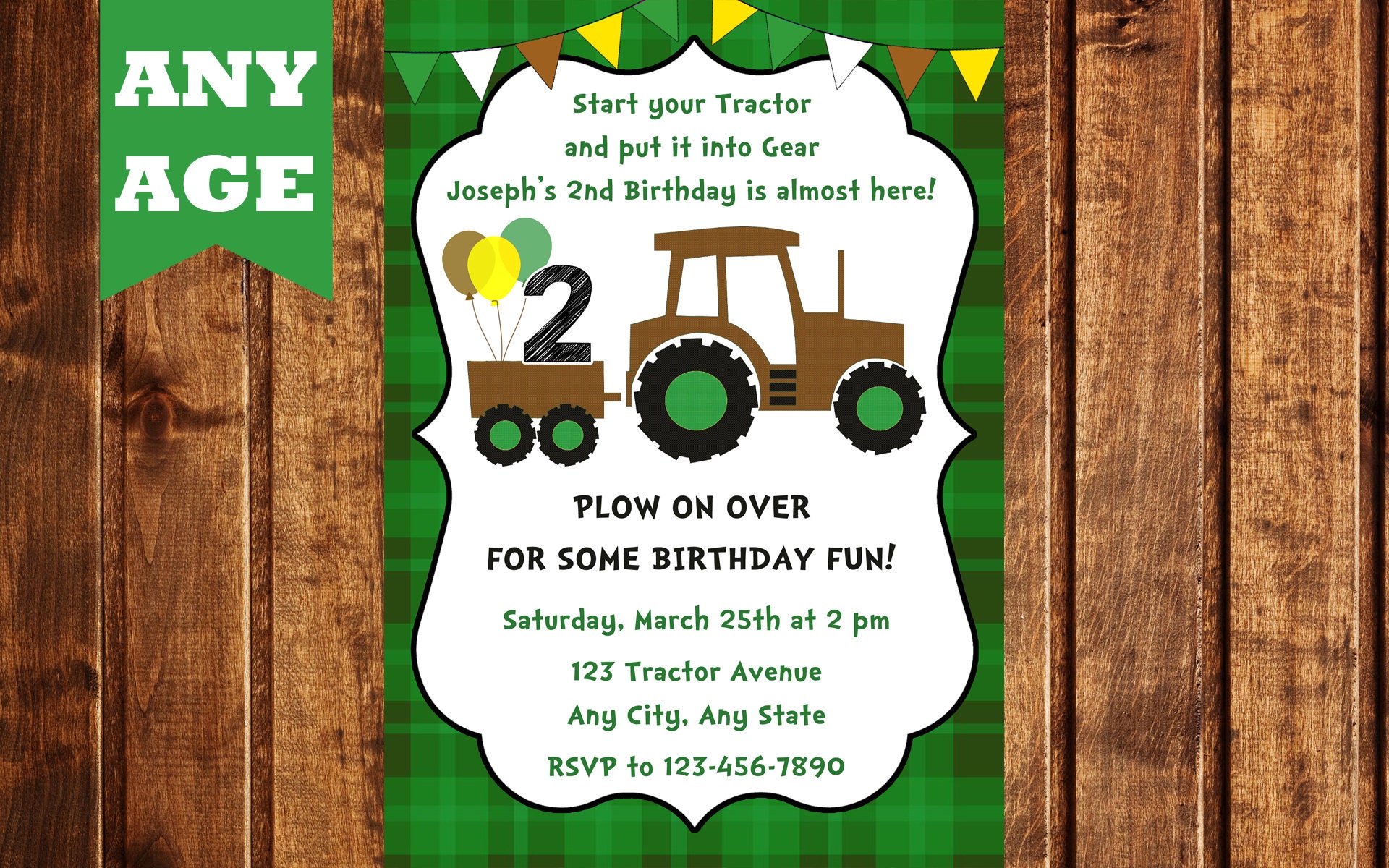 Tarjeta Tractor Excavadora Tarjeta Cumpleaños 5 Años Old English