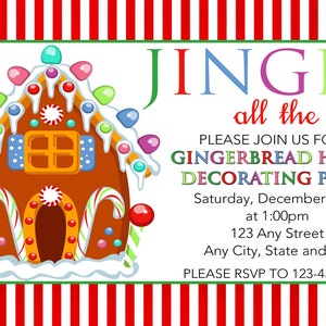 Gingerbread House Decorating Party Invitation, Gingerbread Invitation, Holiday Card, Double Sided, DIY Printable Christmas Card image 1