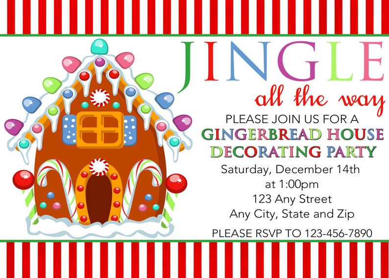 Gingerbread House Decorating Party Invitation, Gingerbread Invitation, Holiday Card, Double Sided, DIY Printable Christmas Card image 1