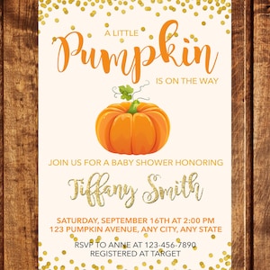 Pumpkin Baby Shower Invitation, Pumpkin Invitation, Fall Baby Shower Invitation, A little pumpkin is on the way baby shower invitation