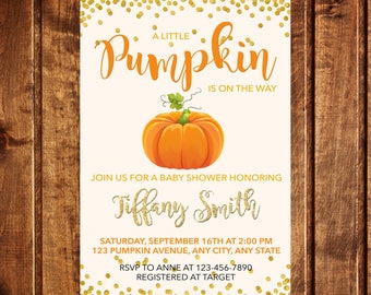 Pumpkin Baby Shower Invitation, Pumpkin Invitation, Fall Baby Shower Invitation, A little pumpkin is on the way baby shower invitation