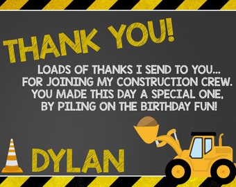 Construction Thank You Card, Construction Party, Construction Birthday, Construction Invitation, Boys Construction, Dump Truck, Truck