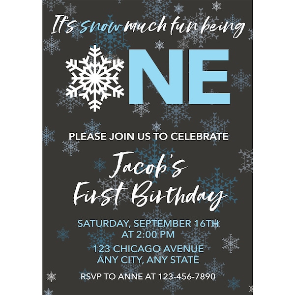 Snow Much Fun to be One Invitation, First Birthday Invitation, Boy 1st Birthday, Winter Onederland, Winter Birthday Invitation, Boy Birthday