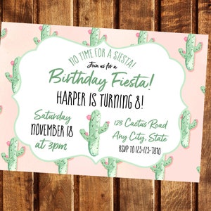 Cactus Birthday Invitation, Fiesta Birthday Invitation, Girl Birthday Invitation, Cactus Invitation, Birthday Fiesta, No time for a siesta