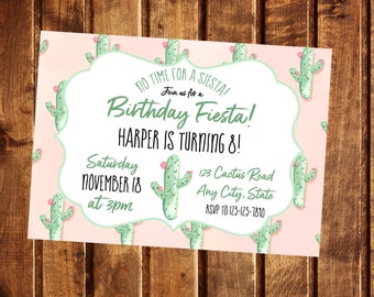 Cactus Birthday Invitation, Fiesta Birthday Invitation, Girl Birthday Invitation, Cactus Invitation, Birthday Fiesta, No time for a siesta