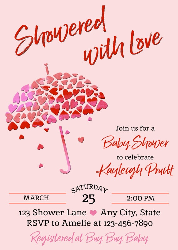Baby Shower Invitation Valentines Baby Shower Invitation Showered With Love Invitation Valentines Baby Shower Printable or Printed Etsy