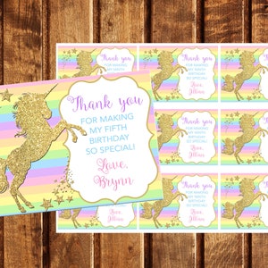 Rainbow Unicorn Favore Tag, Rainbow Unicorn Gift Tags, Rainbow Unicorn Grazie Tag, Compleanno Unicorno Arcobaleno, Rainbow Favor Tags
