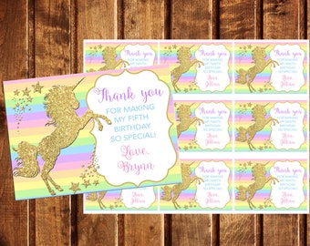 Rainbow Unicorn Favor Tags, Rainbow Unicorn Gift Tags, Rainbow Unicorn Thank You Tags, Rainbow Unicorn Birthday, Rainbow Favor Tags