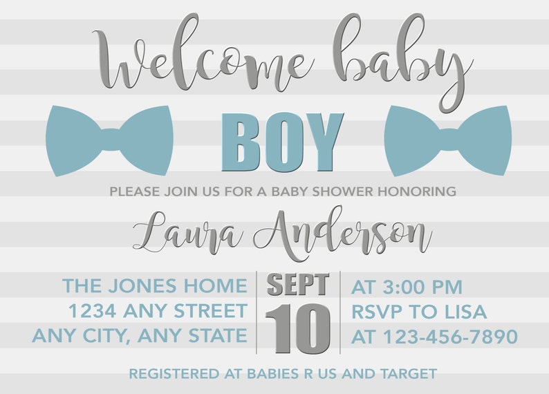 Bow Tie Baby Shower Invitation Baby Shower Invitation Boy Etsy