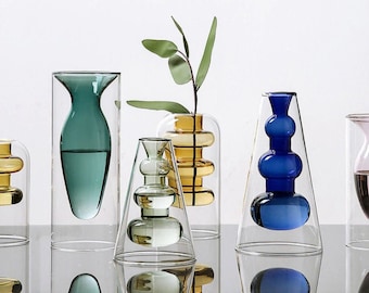 Nordic Style Crystal Vase - Colouful Glass Transparent Vases for The Interior Hydroponic Flower Stained Vases Home Art Decoration