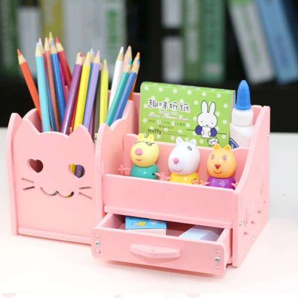 Happy Cat Flower Solid Color Multifunctional Pen Holder Pencil Stand Desktop Storage Brushes Holder Stationery Office Desk Organizer