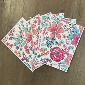 Watercolor Flowers Note Card Set - Blank Card Set of 6