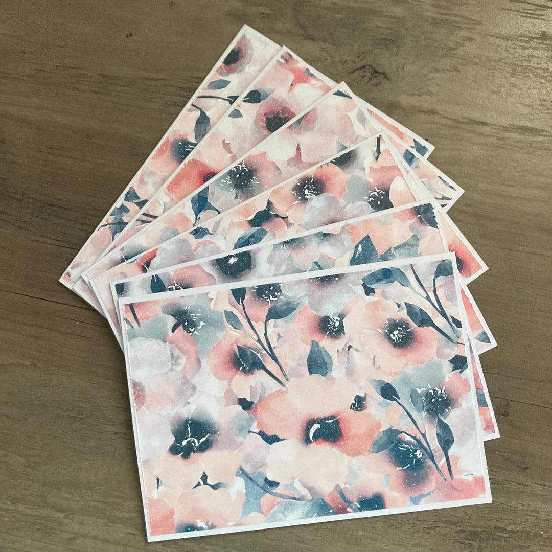 Pink and Blue Floral Note Card Set - Thank You Card Set of 6 - Etsy