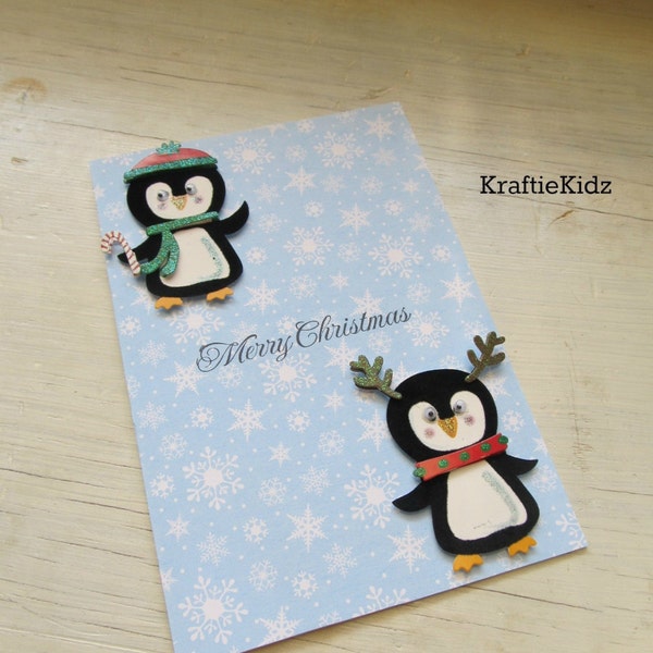 Winter Penguin Card, Christmas Card, 3D Penguins