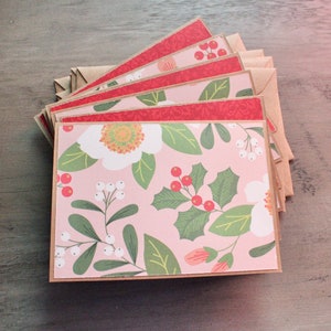 Holiday Floral Greeting Cards - Thank You Cards - Set of 6
