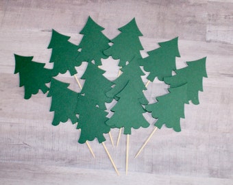 Pine Tree Cupcake Toppers | 12 Count | Bison Themed Party | Woodland Themed Party | MADE TO ORDER