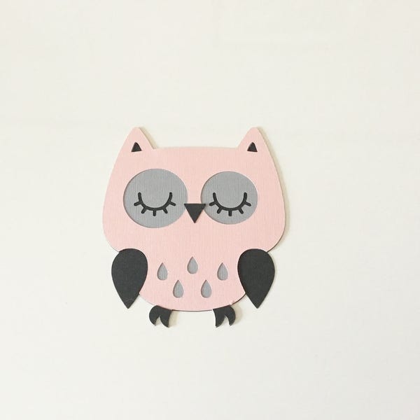 Grey and Pink Owl Die Cut Set of 4 | Scrapbook Embellishments | Cardmaking | Party Decoration | DIY | Customizable Colors | Made To Order