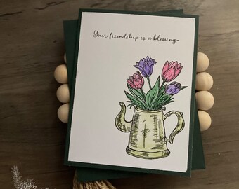 Your Friendship Is A Blessing Greeting Card | Friendship Card | Encouragement Card | Floral Teapot Card