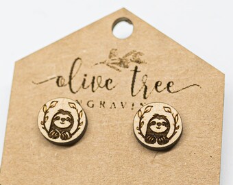 Sloth Stud Earrings | Sloth Gifts | Laser Cut Wood | Eco Friendly Gifts | Valentines Gifts | Christmas Gifts | Anniversary Gifts