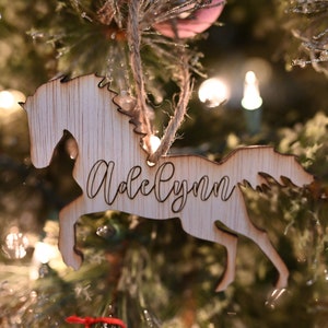 Personalized Horse Ornament | Personalized Horse Stocking Tag | Custom Wood Engraved Horse | Horse Christmas Ornament | Laser Engraved