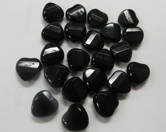 Heart CZ Glass Beads, Faceted Heart Bead, JET BLACK 6mm (3mm thick) - choice of 12 PCs or 25pcs