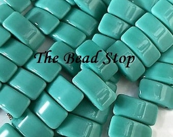 CARRIER bead, TURQUOISE, czech glass, 9x17 mm, 2-hole side drilled, pillow beads, 15 beads per strand (1 unit)