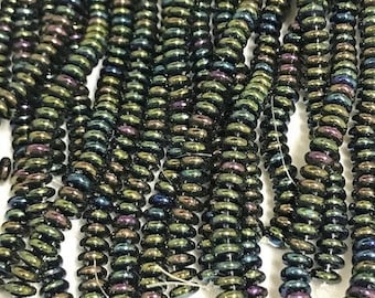 CzechMates LENTILS,Iris Green, 2 hole front drilled,  6mm, 50 beads per strand