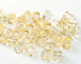 PELLET BLOND FLARE, Crystal, Diabolo Beads, light golden coating, Czech Glass 4x6mm, 50 pcs, clear hanging tube