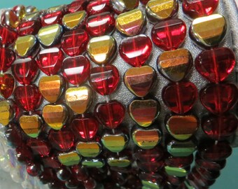 Heart CZ Glass Beads, Faceted Heart Bead, RUBY Red AB Half Coating 8mm-half (12 beads) or full strand (24 beads)