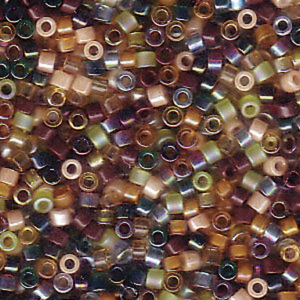 DBMIX07 11/0 Delica Miyuki Cylinder beads, EARTHTONE MIX, 7.8 grams, 2" clear hanging tube