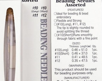 TULIP® beading needles, Assorted sizes, 4 needle packaged glass vial, Gold tipped for strength