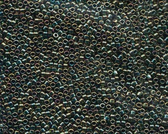 DB0027 Metallic Green Iris, Miyuki Delica Cylinder Seed beads, 7.6 grams, 2-inch tube