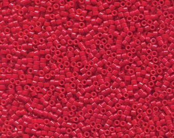 DB0791 Semi Frosted Opaque Bright Red Dyed, Miyuki Delica Cylinder Seed beads, 7.6 grams, 2-inch tube
