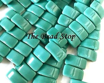Turquoise Czech Glass Carrier Beads: 2-Hole Pillow Beads, 9x17mm
