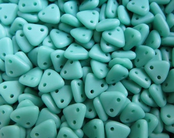 TURQUOISE MATTE TRIANGLE CzechMates, 6mm 2-hole Beads, Czech Glass, 8 gram tube, approx 75-80 beads, with a hanging top